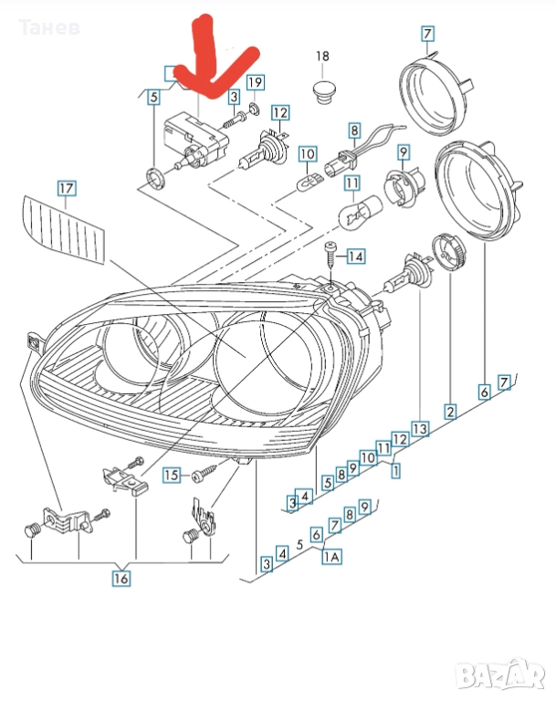 Моторче за фар на Голф 5, снимка 1
