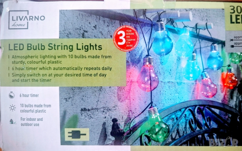 верига от светодиодни лампа от 10 цветни крушки , снимка 1