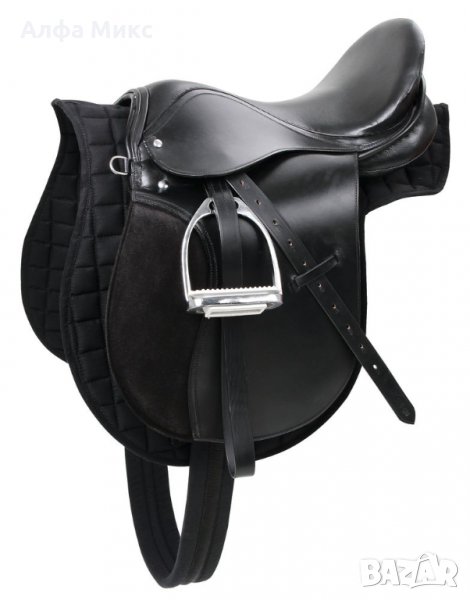 Седло за езда, естествена кожа, черно 32285, снимка 1
