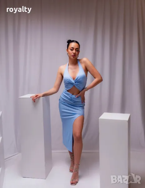 Синя елегантна дамска рокля , снимка 1