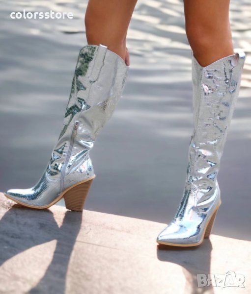 Ботуши на ток - сребрист лак - Q4X1132-7, снимка 1