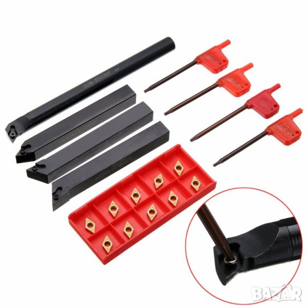 Комплект от 4 броя стругарски ножове 12 *12 мм. с 10 сменяеми пластини, снимка 1