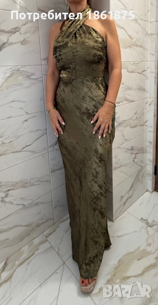 Елегантна рокля в златисто и зелени, снимка 1