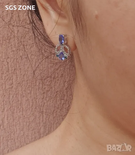 Обеци с Естествен Прозрачен Танзанит и Диаманти, снимка 1