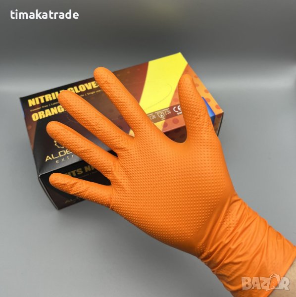 Оранжеви,индустриални, нитрилни ръкавици с релефна текстура, снимка 1