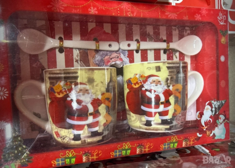 Подаръчен комплект за двама, 2 броя коледни чаши с 2 лъжички , снимка 1
