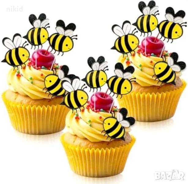10 бр пчела пчели картонени топери топер за мъфини кексчета хапки тпрта парти, снимка 1