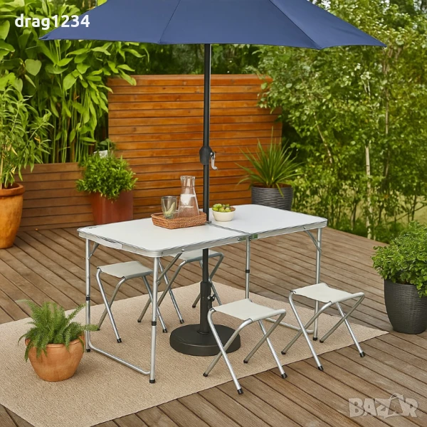 Комплект сгъваема алуминиева маса с 4 стола – идеален за къмпинг, двор и почивка, снимка 1