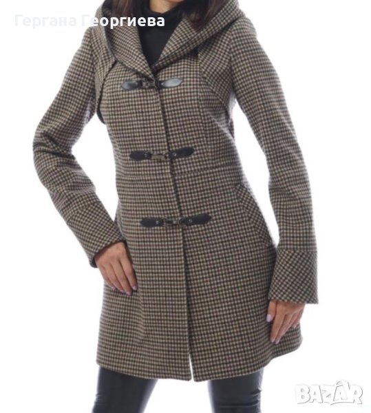 Дамско вълнено палто AVANEW с кожени закопчалки и качулка Radeks, снимка 1