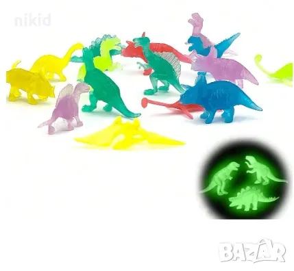 16 бр Динозавър Динозаври малки фигурки светещи играчки светещи флуоресцентни неонови за игра торта, снимка 1