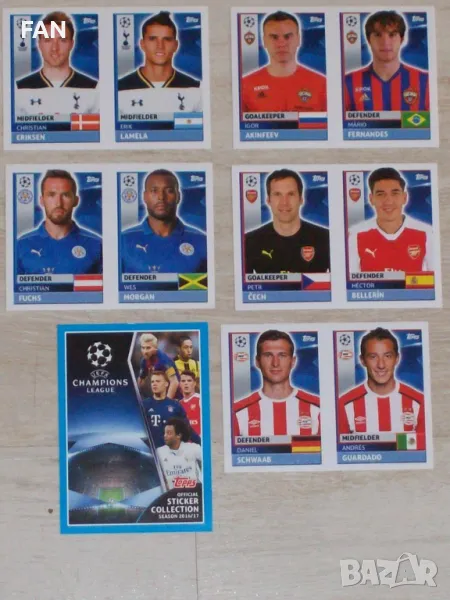 Футболни стикери Toops Шампионска лига сезон 2016/17 Арсенал, Тотнъм, ПСВ Айндховен, Спартак Москва, снимка 1