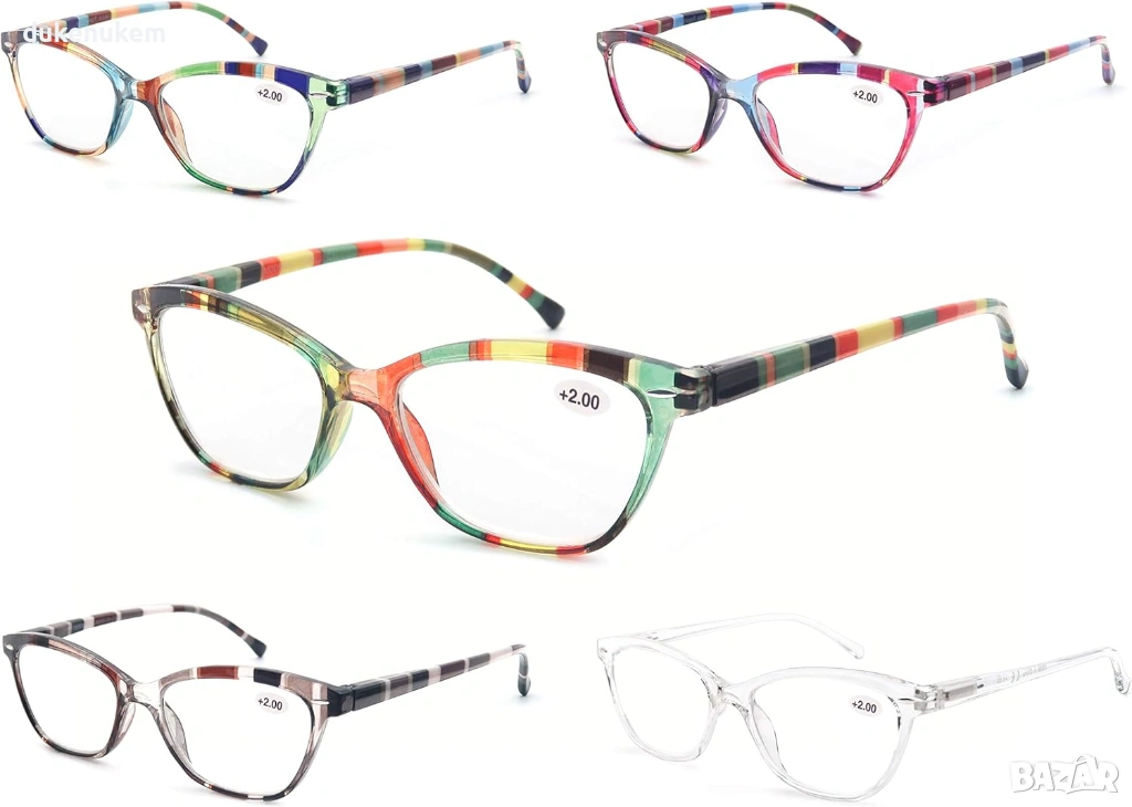 Комплект 5 броя очила за четене, +2.50, леки и удобни, снимка 1