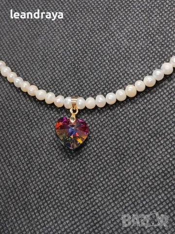 Колие перли и сърце Сваровски, снимка 7 - Колиета, медальони, синджири - 49020842