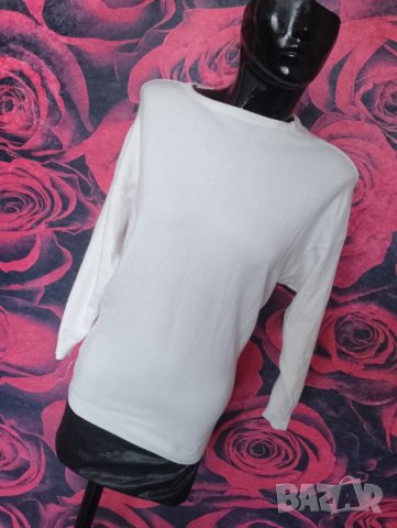 Бяло-черна зимна туника от плетиво и кожа С/М, снимка 1