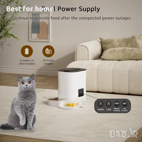 Balimo Автоматична смарт хранилка за котки 2.4G WiFi, снимка 6 - За котки - 48737176
