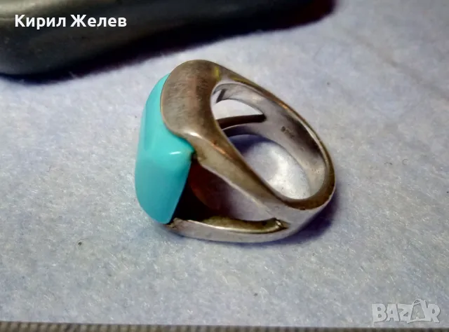 СКЪПОЦЕНЕН СРЕБЪРЕН ПРЪСТЕН СРЕБРО 925 с ГОЛЯМ ШЛИФОВАН ТЮРКОАЗ ВИНТИДЖ АРТ МОДЕЛ 48577, снимка 3 - Пръстени - 49294704