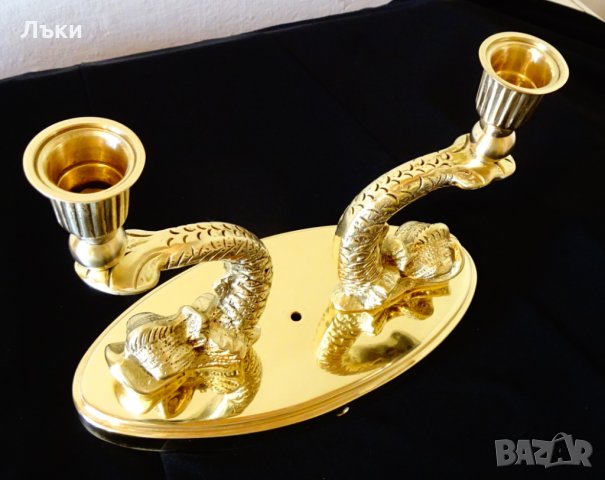 Бронзов свещник риби 2 кг.,християнство., снимка 6 - Антикварни и старинни предмети - 32473814