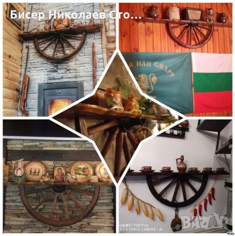 Рафт- етажерка от автентично колело на каруца!!!, снимка 2 - Декорация за дома - 10897306