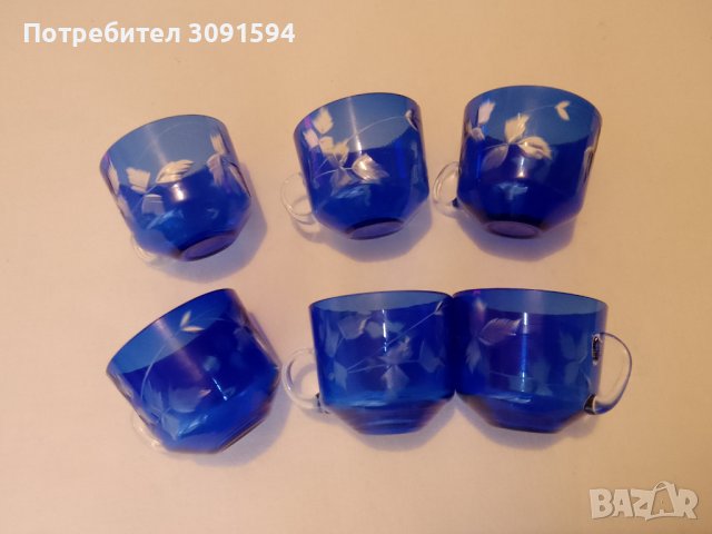 Чаши,за кафе чай от син  БОХЕМСКИ КРИСТАЛ , снимка 2 - Други ценни предмети - 43126197