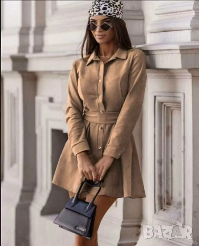 къси велурени рокли с колан , снимка 3 - Рокли - 51742239