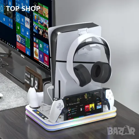 Стойка и охладителна станция с RGB LED, станция за зареждане, PS5 / PS5 Slim, бяла, снимка 4 - Аксесоари - 49340609