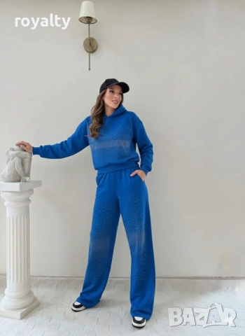 Син Дамски Комплект с Камъчета 