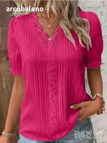 Нова лятна празнична дамска риза с къс ръкав, 6цвята, снимка 6 - Ризи - 40781296