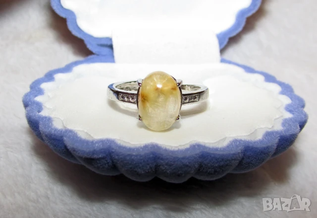 Пръстен с рутилов кварц, подходящ за подарък натурален кристал, снимка 1