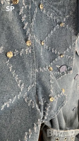 Ново Дълго дънково яке с камъни, снимка 3 - Якета - 47506340