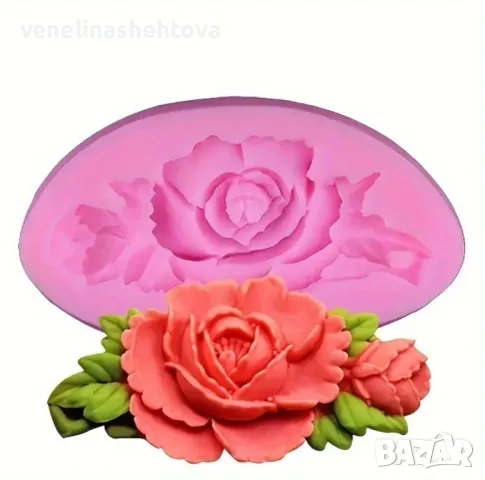 Роза с листа Силиконов молд форма за фондан за декорация на торта , снимка 2 - Форми - 47984144