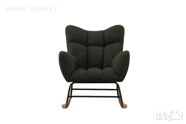 Люлеещ фотьойл STIV тъмно зелено/натурално/черно  Материал - дамаска/масив/метал  Цвят - тъмно зелен, снимка 3 - Дивани и мека мебел - 52754701