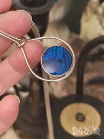 Стара страхотна огърлица с рядък син седеф , снимка 6 - Колиета, медальони, синджири - 50302532