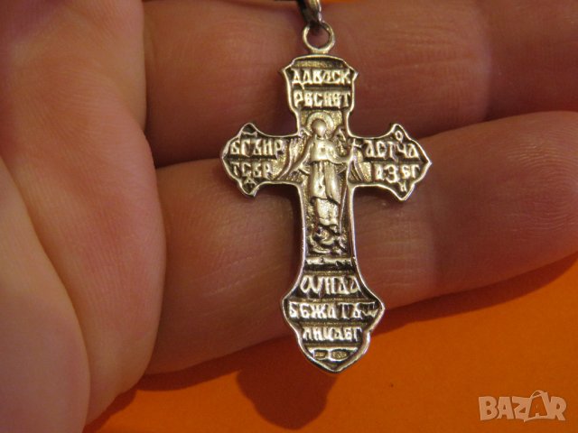 сребърен православен сребърен кръст разпятие с Исус Христос на гърба Архангел Михайл кръщене, снимка 5 - Колиета, медальони, синджири - 37536869
