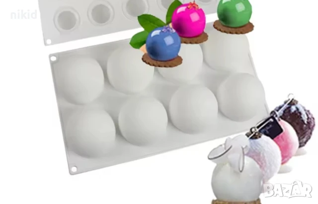 3D 8 бр голямо топче топка силиконов молд форма мус лед фондан шоколад тесто гипс свещ сапун, снимка 2 - Форми - 51291948
