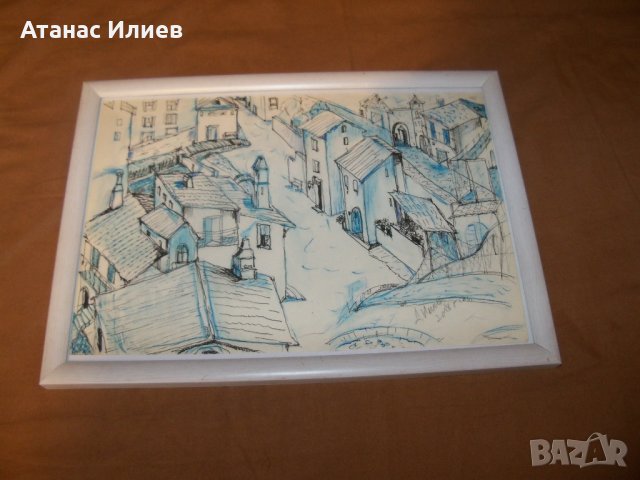 Градски пейзаж графика на худ. Десислава Илиева, снимка 4 - Картини - 38817212