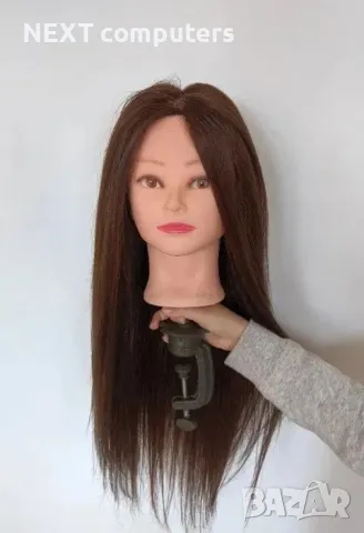 Фризьорска тренировъчна глава с ЕСТЕСТВЕНА коса 60см +стойка +аксесоар, снимка 5 - Друго - 47902728