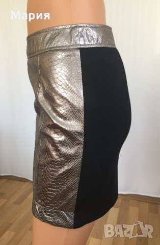 Нова Дамска Пола Amisu Размер С Сребърна Амису Изкуствена Кожа Змийски Принт Змия Висока Талия, снимка 11 - Поли - 28779514