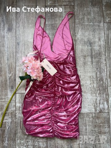Нова клубна рокля с етикета House London  метален металически ефект в златисто лилав цвят бляскава , снимка 12 - Рокли - 34069568