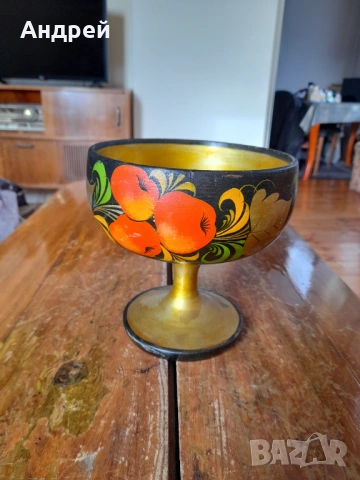 Стара дървена купа,хохлома, снимка 2 - Други ценни предмети - 53243344