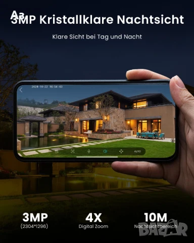 Iogeek безжична ,въртяща се камера с батерия за външен монтаж.Двупосочно аудио, снимка 3 - IP камери - 51232055