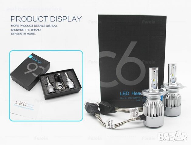 Kрушки за фарове комплект LED диодни 7200LM LED C6F H4, #1000046450, снимка 1