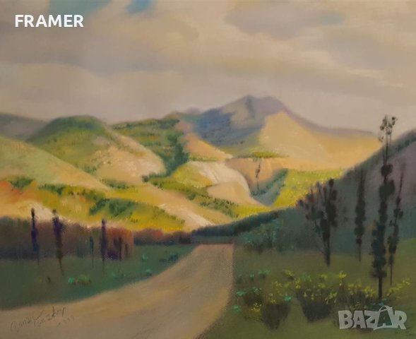 Данаил Игнатов Голям Пейзаж 1999 година с маслен пастел, снимка 2 - Картини - 43501351