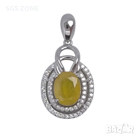 УНИКАЛЕН СРЕБЪРЕН ВИСУЛКА С ЖЪЛТ САПФИР ОТ ТАЙЛАНД, снимка 4 - Колиета, медальони, синджири - 52296261