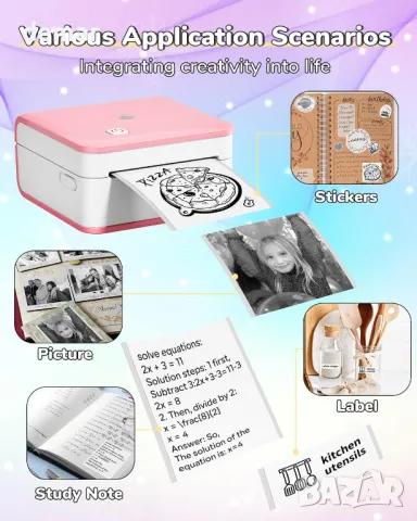 Принтер Phomemo P2S, мини термален принтер за смартфон, Bluetooth, 3 ролки хартия, снимка 8 - Принтери, копири, скенери - 48848805