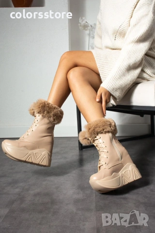 Боти на платформа - бежова кожа - BPH1