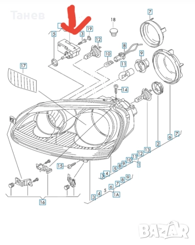 Моторче за фар на Голф 5