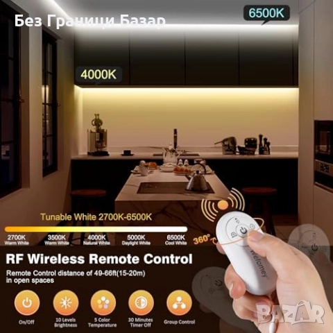 Нова COB LED Лента 10М 24V Бяло Димируемо Осветление с Контролер за дом, снимка 3 - Лед осветление - 51492881