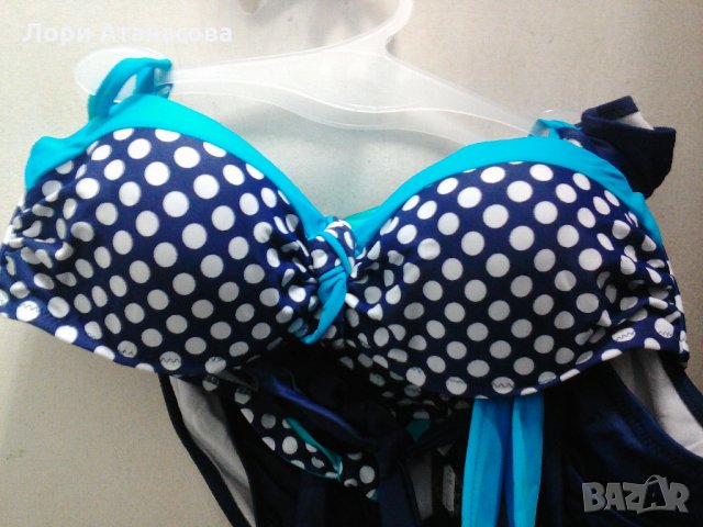 Нежен и стилен дамски бански в синьо  и бели точки, снимка 2 - Бански костюми - 28612401