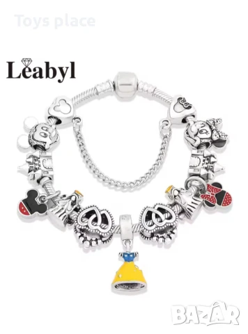 Гривна тип Пандора с Дисни Талисмани Disney Мини Маус, Стич, снимка 2 - Гривни - 51061296