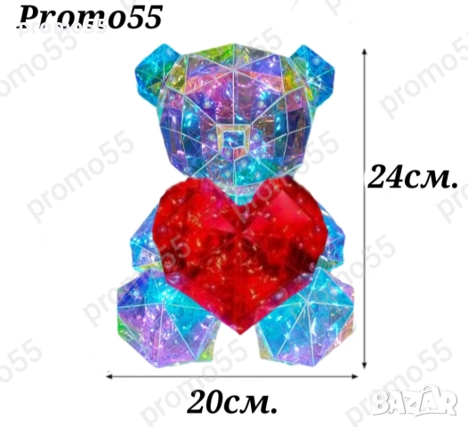 Светещо Мече със Сърце 3D в Луксозна Кутия с Панделка, снимка 2 - Други - 52343840